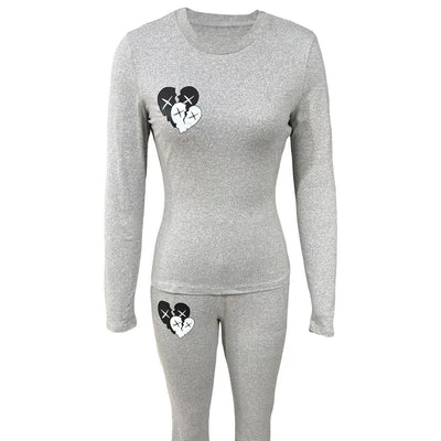 Heart Graphic Two-Piece Set - Matching Crop Top & Pants
