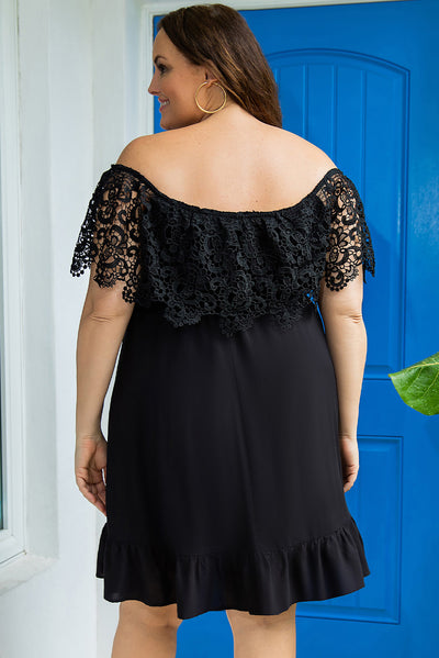 Black Off-the-shoulder Lace Sleeves Plus size Dress