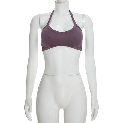 Three-Piece Capri Activewear Set - V-Neck Top and Halter Bra