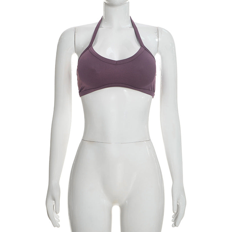 Three-Piece Capri Activewear Set - V-Neck Top and Halter Bra