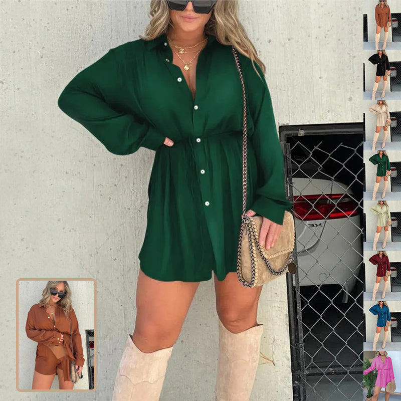 Mini Shirt Dress - Long Sleeve Button Up Style