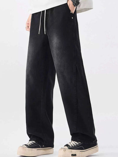 Men's Wide Leg Pants - Drawstring Vintage Wash