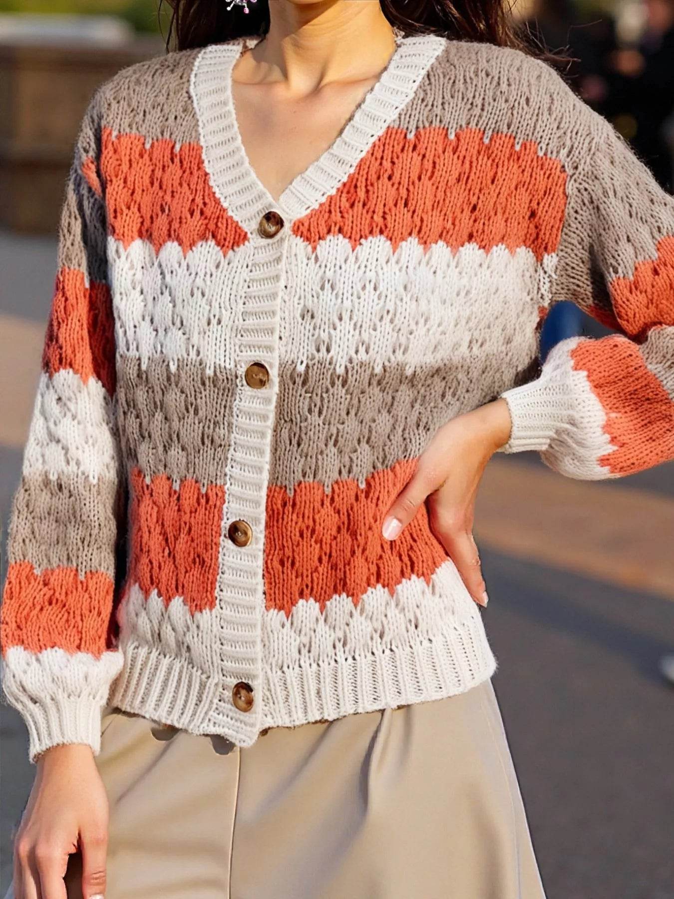 Trendsi Button Up Cardigan in Multicolor with a Cozy Knit Design and V-Neckline