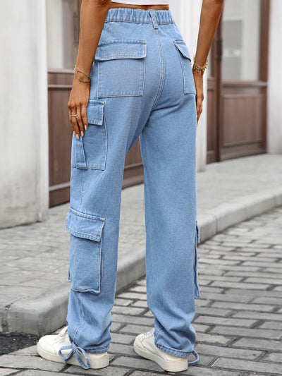 Casual Wide Leg Cargo Jeans - Relaxed Fit Denim - Fashions Envy