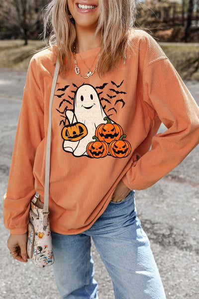 Jack-O'-Lantern Round Neck Long Sleeve Sweatshirt - Fashions Envy