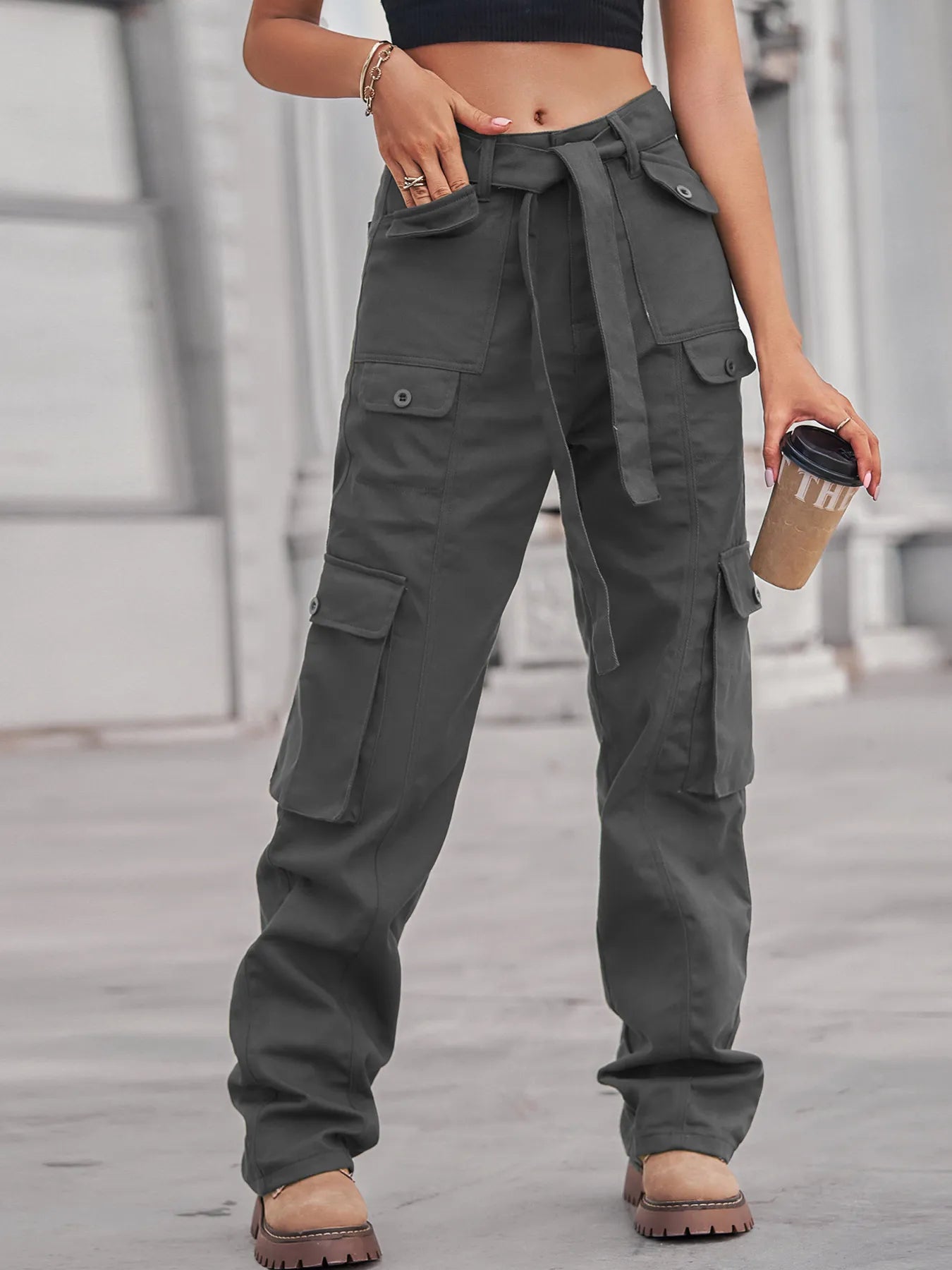 High-Waisted Cargo Jeans - Multi-Pocket Denim Pants - Fashions Envy