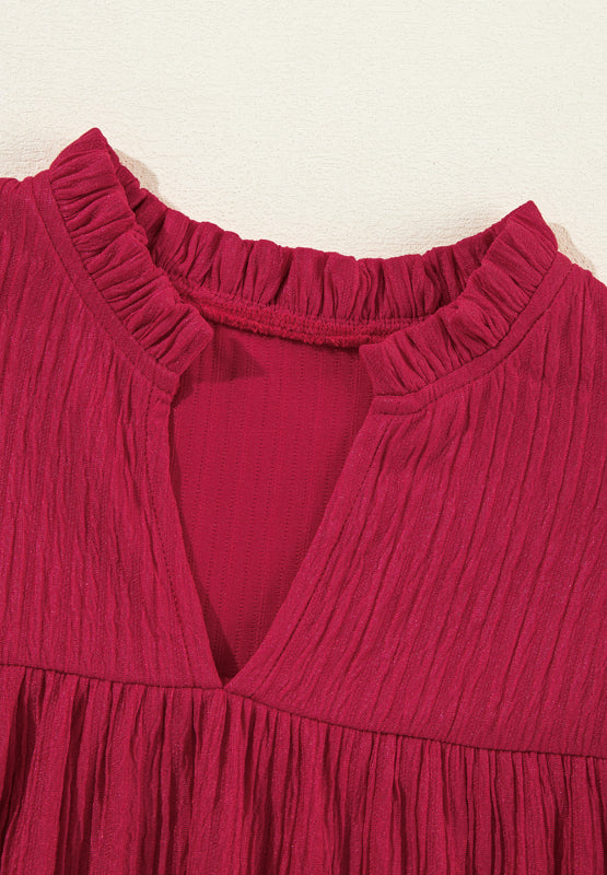 Frill Notched Long Sleeve Mini Dress