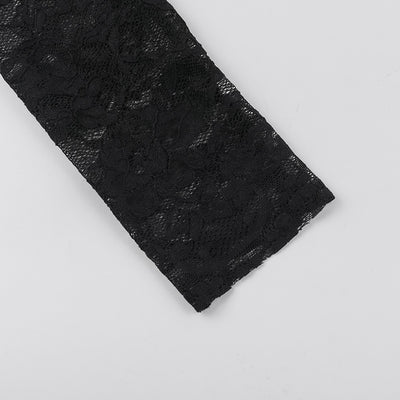 Black lace long sleeve with textured floral lace pattern.