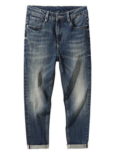 Men's Washed Straight Leg Jeans - Classic Cotton Denim Jeans - Fashions Envy