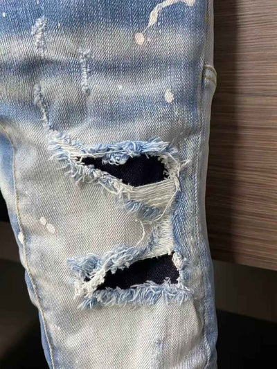 Men's Distressed Ripped Jeans - Stretchy Slim Straight Leg