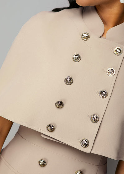 Cape and Dress Set - Double-Breasted Front and Stand Collar