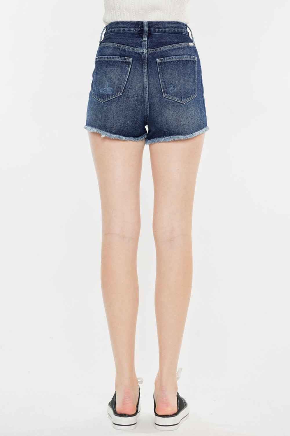 Kancan Raw Hem Button Fly Denim Shorts