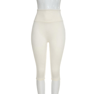 Three-Piece Capri Activewear Set - V-Neck Top and Halter Bra