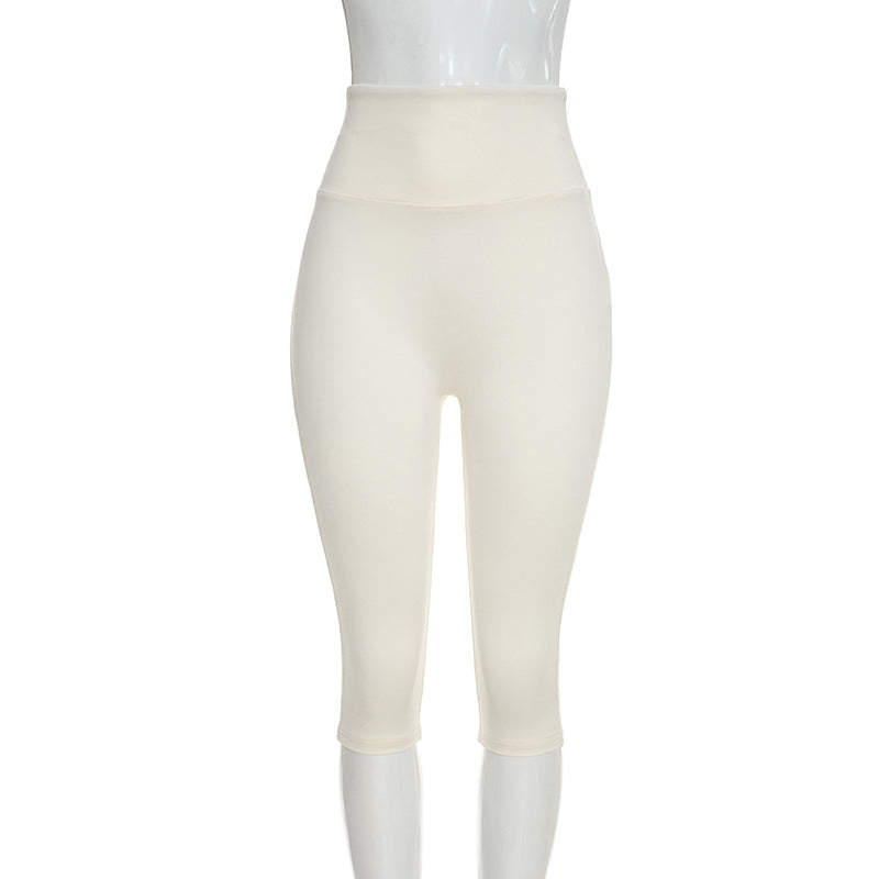 Three-Piece Capri Activewear Set - V-Neck Top and Halter Bra