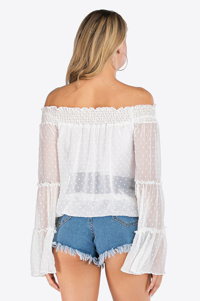White Swiss Dot Off-Shoulder Blouse