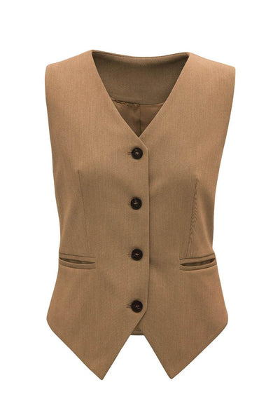 Pocketed Button Up Vest - Fashions Envy
