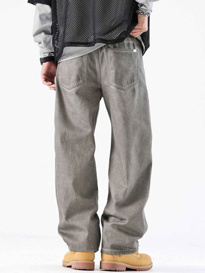 Gray Vintage Wash Wide Leg Jeans Men - Drawstring Baggy Fit