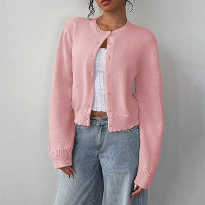 Women's Solid Color Button-Up Cardigan - Ribbed Detail Long Sleeve Knit Open Front Sweater Lightweight Spring&Fall Top - Fashions Envy