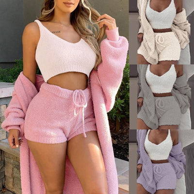 Pajama Set Women - Winter Flannel 3 Piece Loungewear