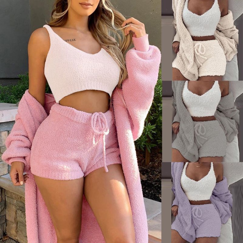 Pajama Set Women - Winter Flannel 3 Piece Loungewear