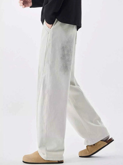 Men's Wide Leg Pants - Drawstring Vintage Wash