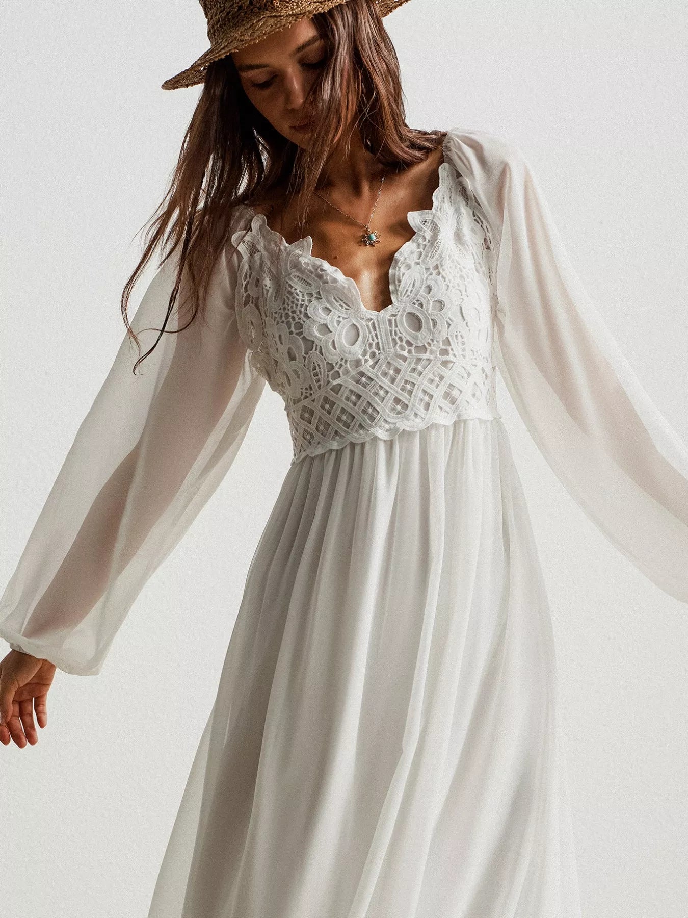 Bohemian Dreams Dress - Crochet Lace Maxi Boho Style - Fashions Envy