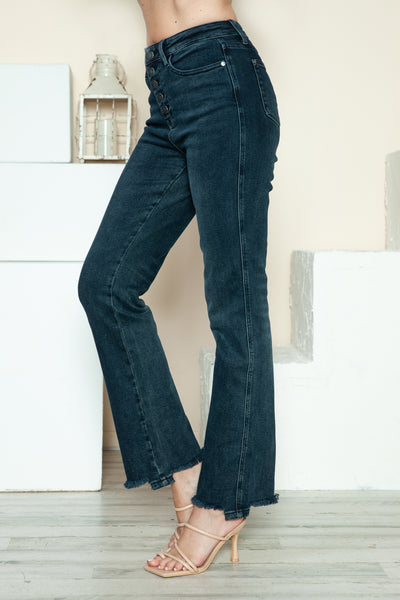 Judy Blue Full Size Button Fly Hem Destroy Straight Jeans - Fashions Envy