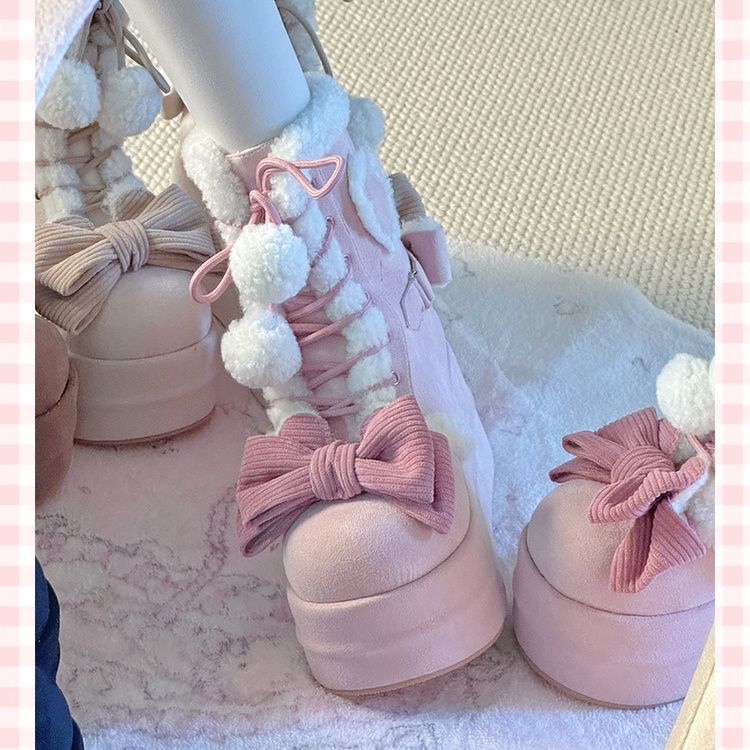 Platform Boots - Cute Fur Pom-Pom Winter Style