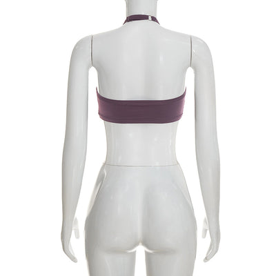 Three-Piece Capri Activewear Set - V-Neck Top and Halter Bra