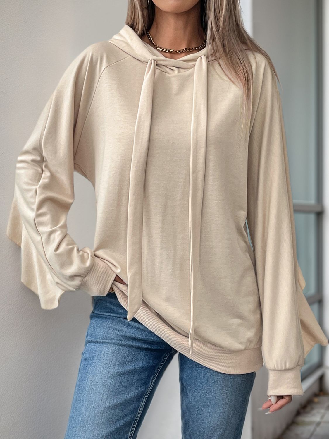 Ruffled Hoodie - Drawstring Long Sleeve Cozy Style