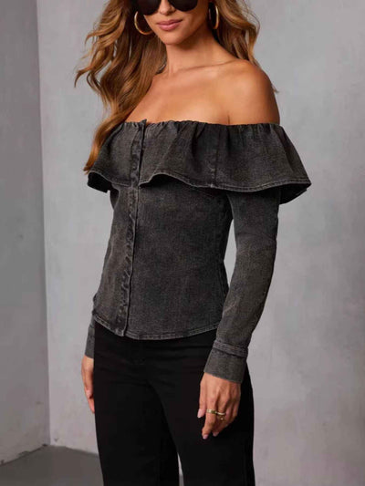 Off-Shoulder Ruffled Denim Top