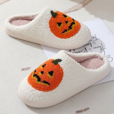 Pumpkin Slippers - Halloween Cartoon Plush House Shoes