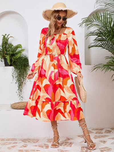 Floral Printed Long Sleeve Midi Dress