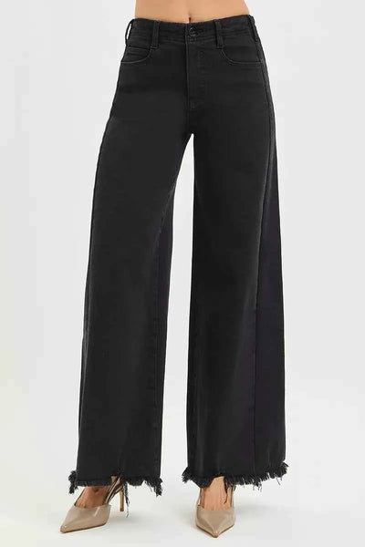 RISEN High Rise Palazzo Jeans - Tummy Control Frayed Hem