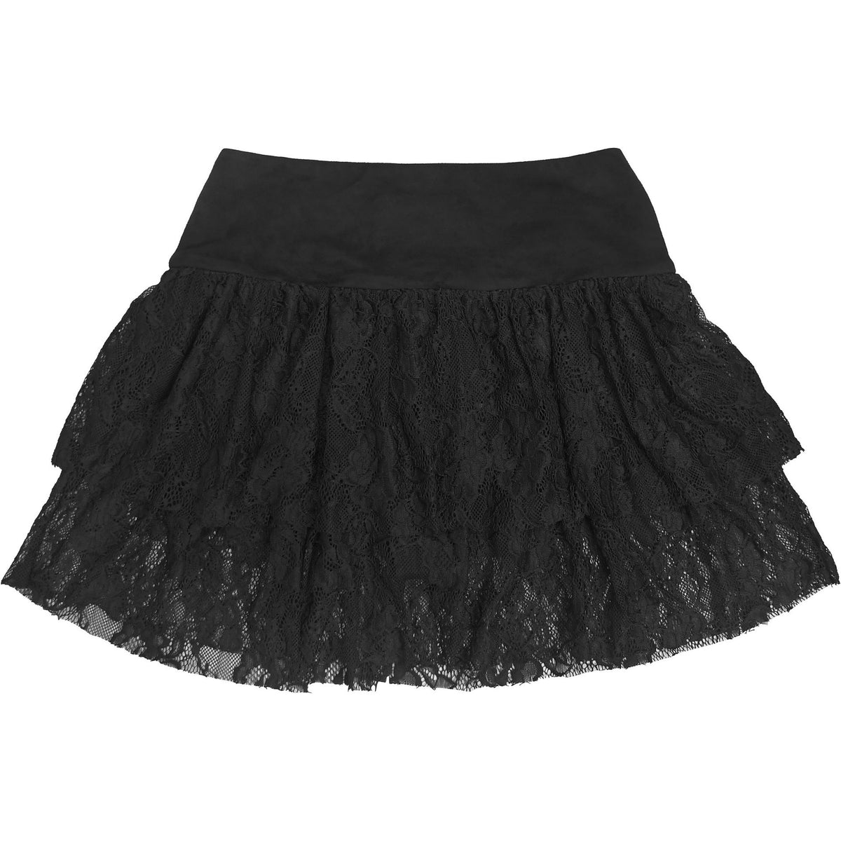 Black Lace-Up Two-Piece Skirt Set - Off-Shoulder Top and Ruffles