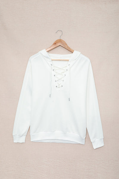 Lace Up V-neck Long Sleeve Hoodie