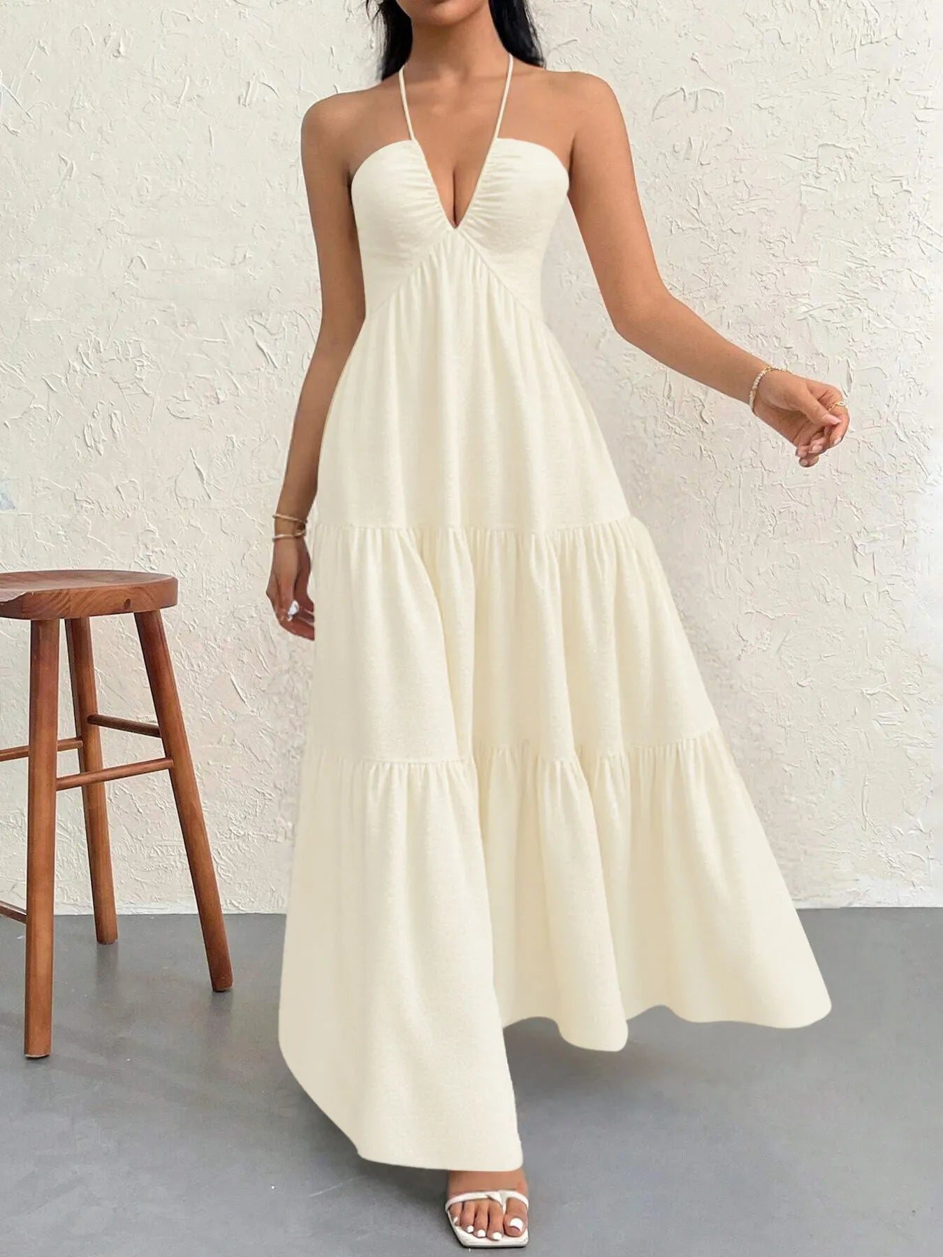 Halter Neck Tiered Maxi Dress – Fashions Envy