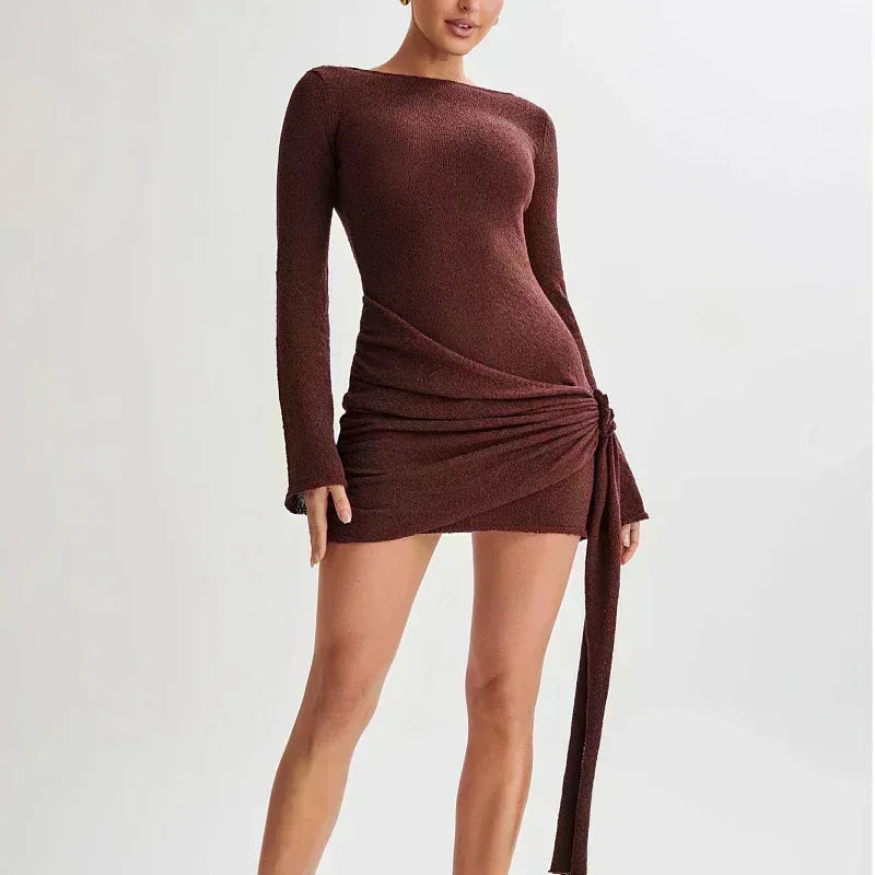 Backless Mini Dress - Long-sleeved Y2K Style - Fashions Envy