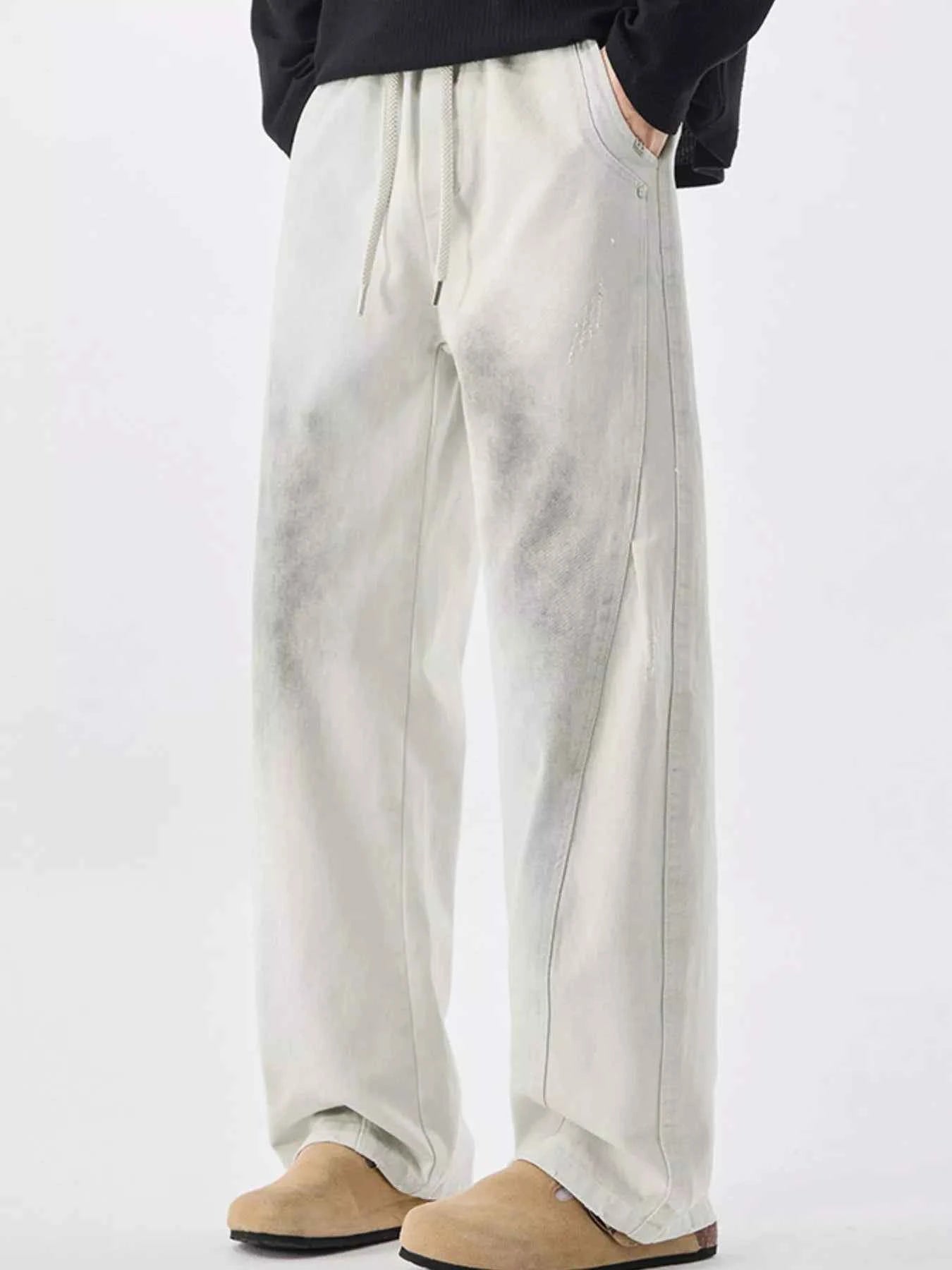 Men's Wide Leg Pants - Drawstring Vintage Wash