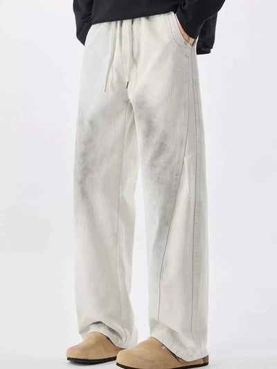 Men's Wide Leg Pants - Drawstring Vintage Wash