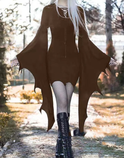 Slim Hooded Nienna Dress Halloween Carnival Party Dress - Cosplay Medieval Forest Elven Elf Pixie Costume