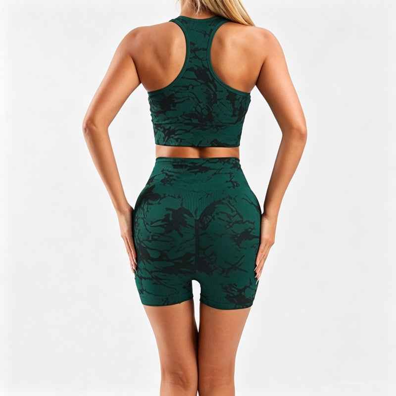 Tie-Dye Seamless Workout Set - Sports Bra High Waist Biker Shorts