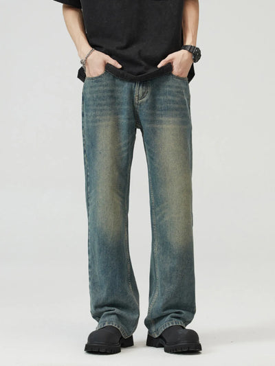 Trendsi men's plus size straight leg jeans faded blue relaxed fit with hands in pockets and black shoes