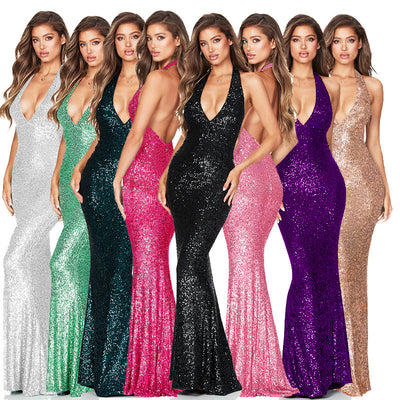 Deep V Halter Backless Dress - Summer Evening Dress