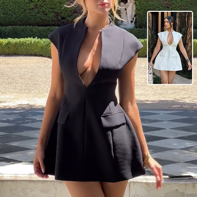 V-Neck Mini Dress - French Style A-Line Summer Dress