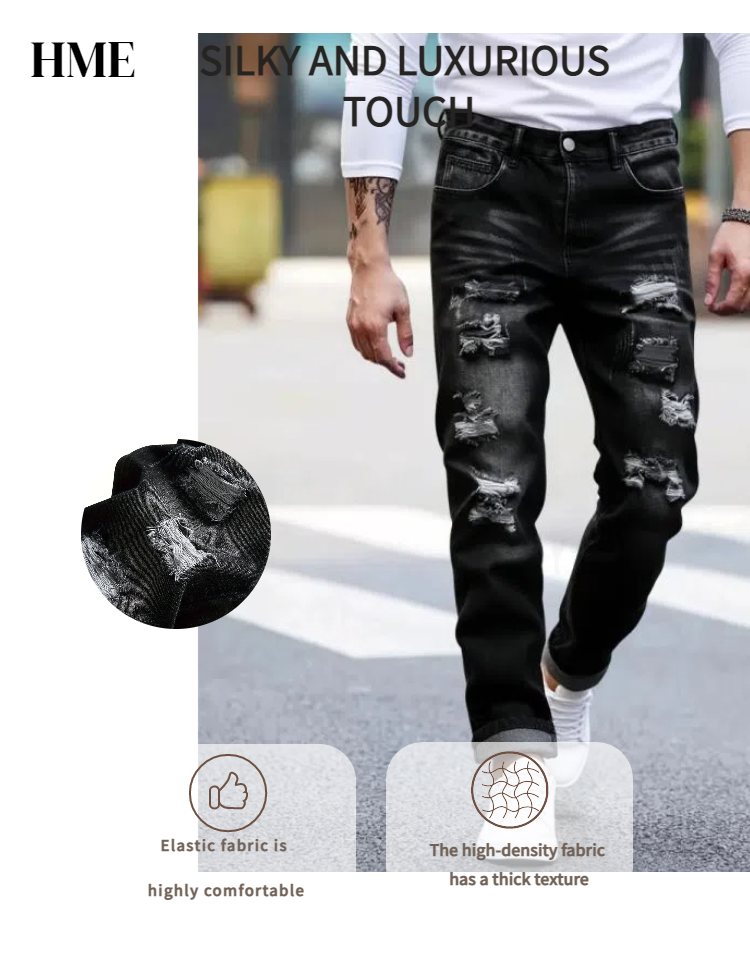 Shanxi Destroyed Vintage Black Denim Pants – Stretchy Ripped Streetwear