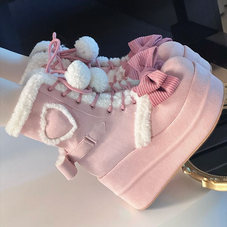 Platform Boots - Cute Fur Pom-Pom Winter Style
