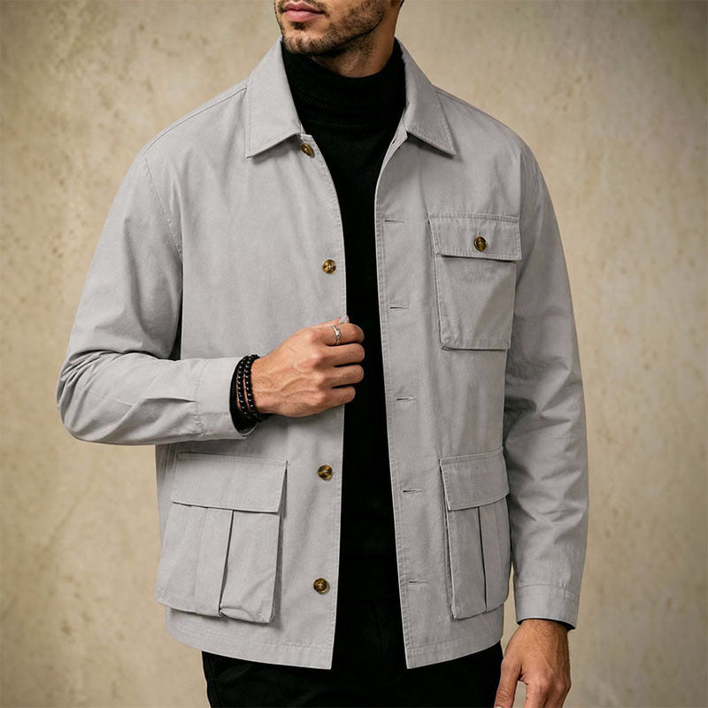 Cross-border Foreign Trade Wholesale Autumn New Men's Jacket Large Size Lapel Multi-pocket Trend All-match Work Coat Men