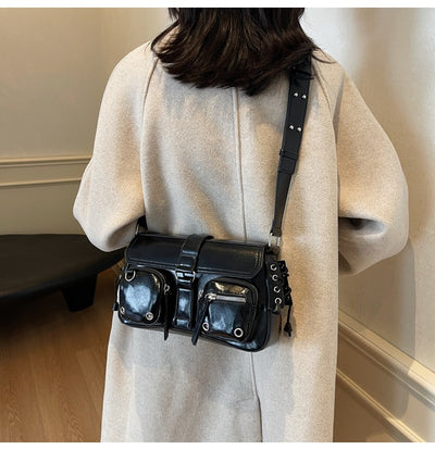 Utility Shoulder Bag - Zip Pockets and Metal Hardware