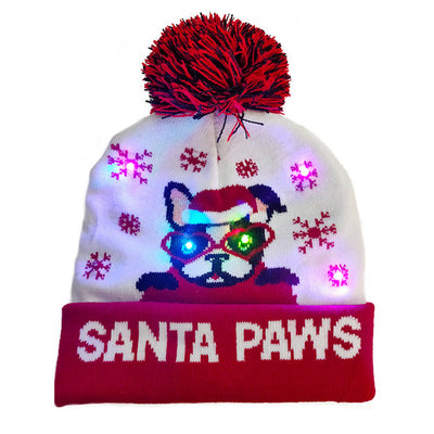 LED Christmas Beanie - Light-Up Knitted Holiday Hat